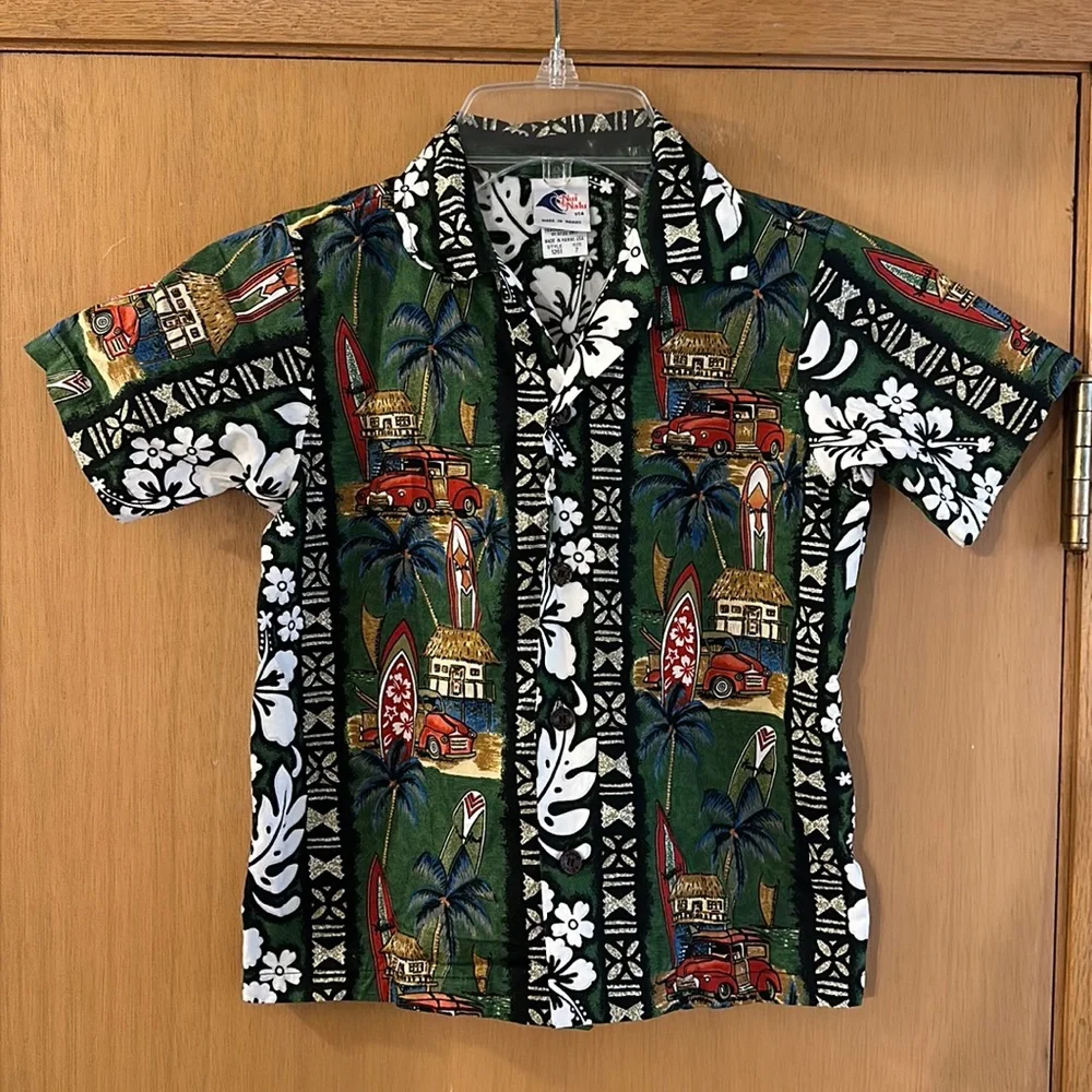 Nui Nalu Kids Boys Hawaiian Luau Floral Surf Button Down Shirt Size 6-7